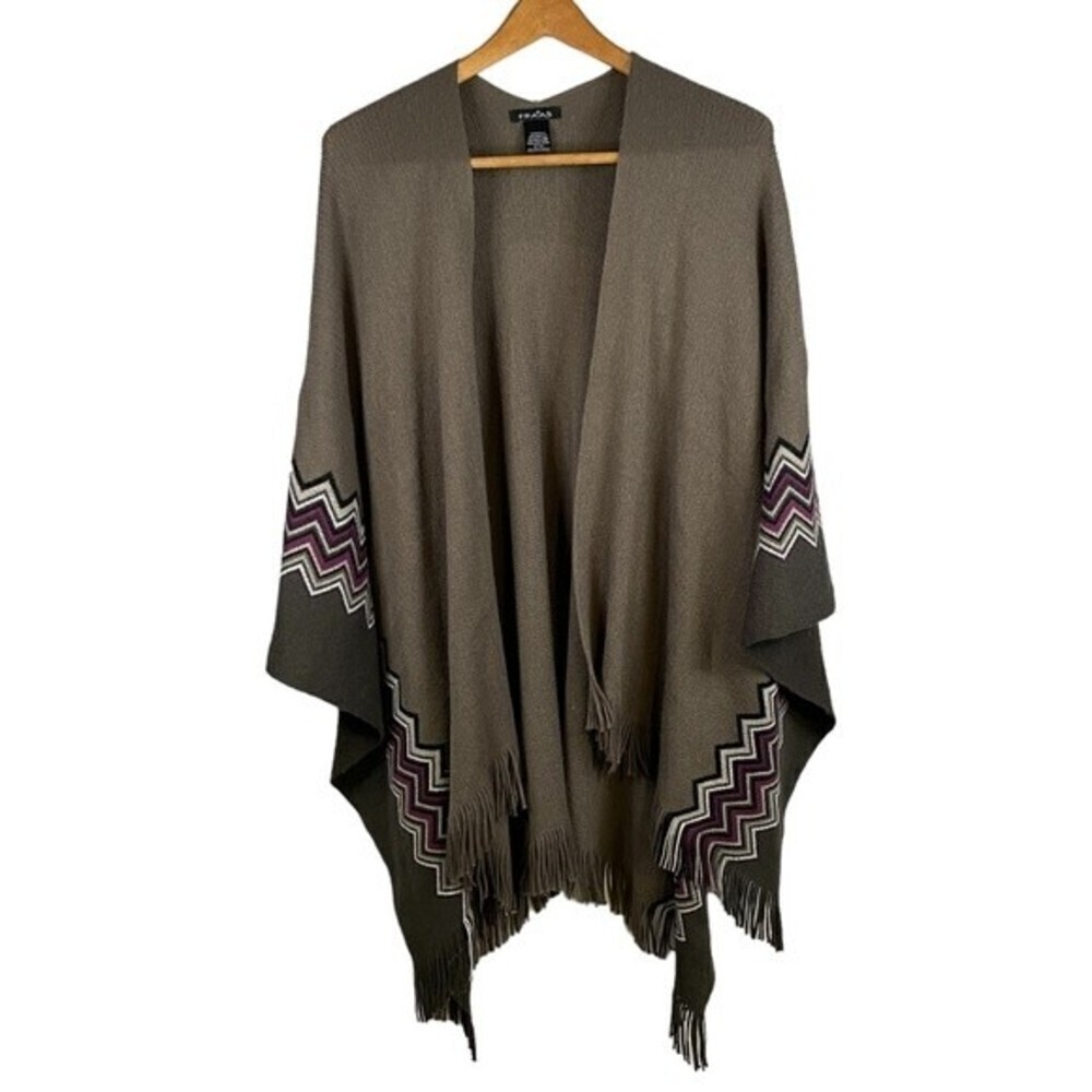 𝅺fraas Ladies Chevron Ruana Poncho w/ Fringe OSFM